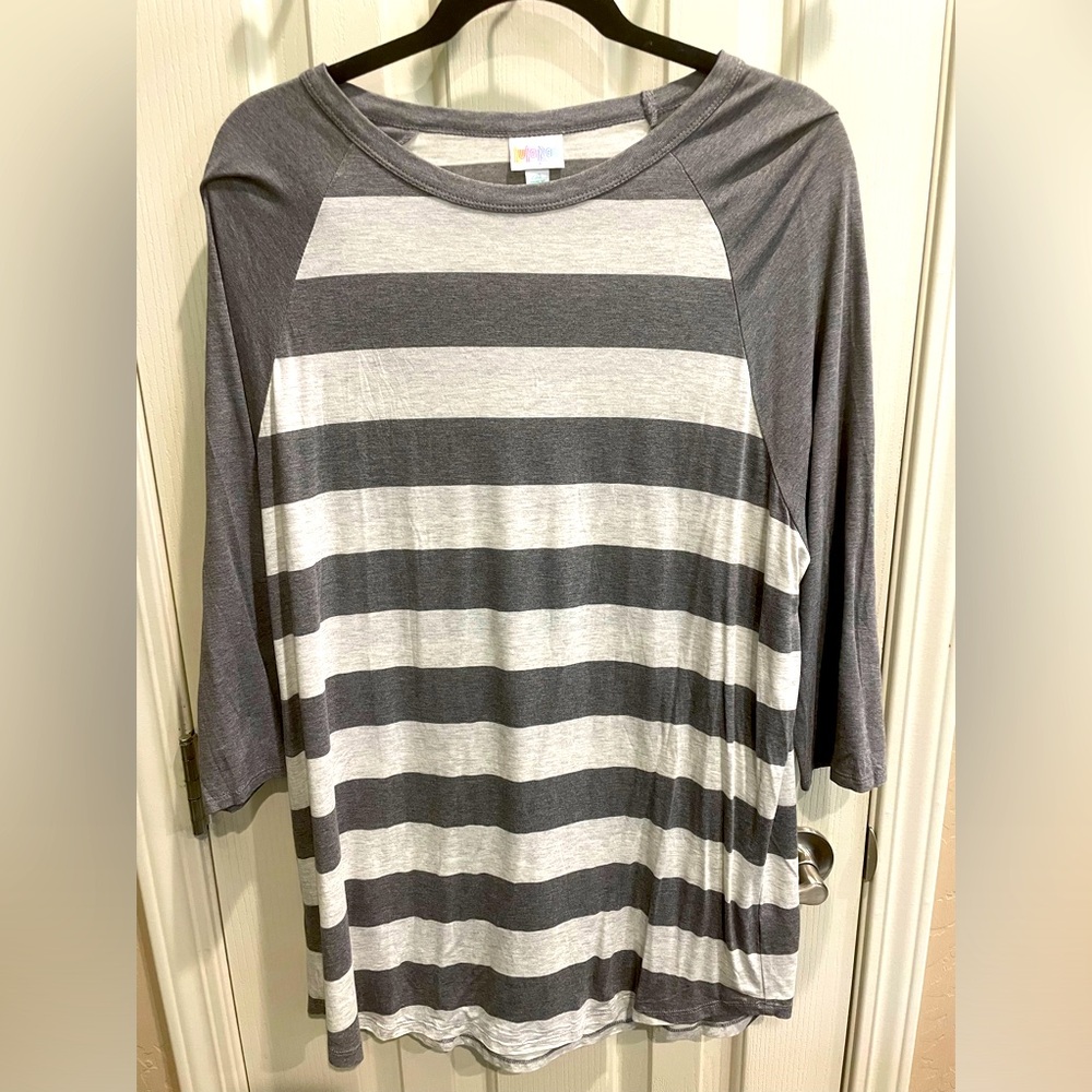 Lularoe light and dark grey striped top, 3/4 sleeves